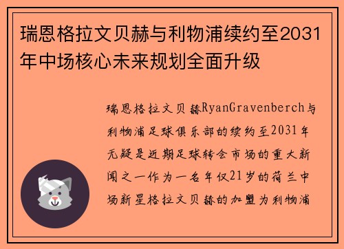 瑞恩格拉文贝赫与利物浦续约至2031年中场核心未来规划全面升级 瑞恩格拉文贝赫与利物浦续约至2031年中场核心未来规划全面升级